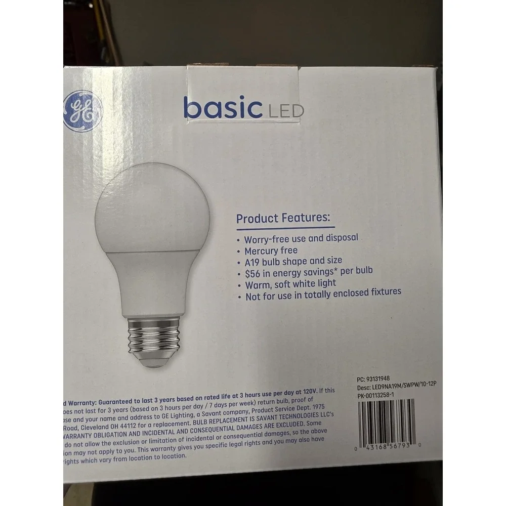 GE A19 LED Soft White Lighting 12 Pack LED 60W/9W NEW Dozen Light Bulbs Med Base